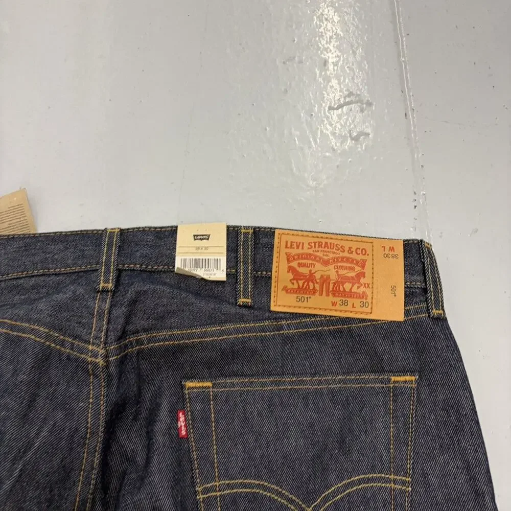 NWT Levi's 501 Dark Wash Straight Leg Buttonfly Jeans 38x30